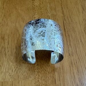 Silver Intricate Floral Design Cuff Bracelet Vintage